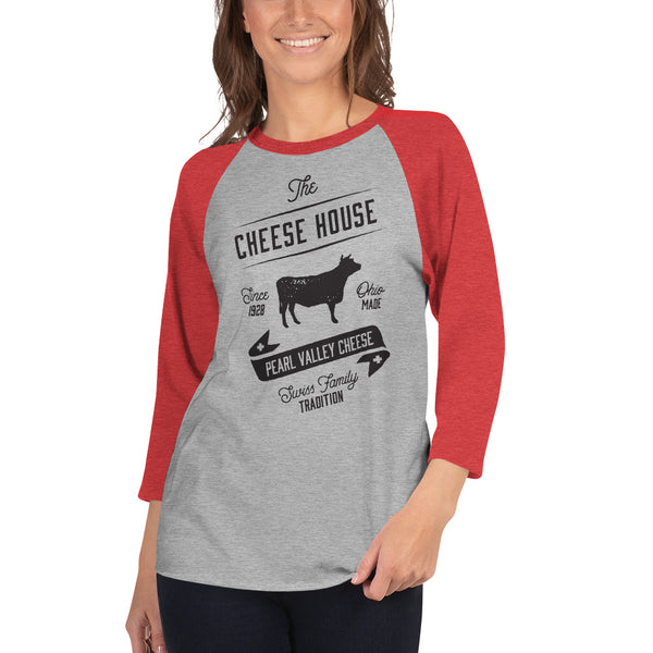 Heather Grey and Red Unisex 3/4 sleeve raglan shirt
