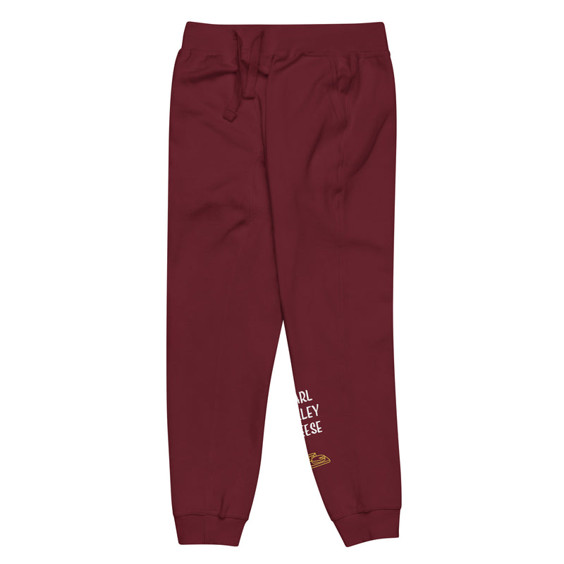 unisex-fleece-sweatpants-maroon-front-left-6285480fafb4c